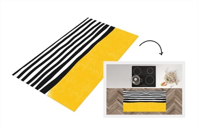 Keukenloper - Loper keuken - Design - Geel - Zwart - Wit - 120x60 cm - Keukenloper vinyl