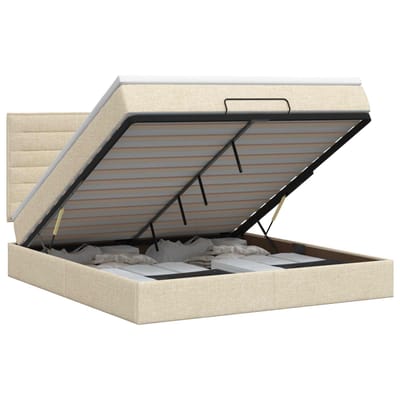 vidaXL - Ottoman - bed - met - matras - Crèmekleurig - 140 - x - 190 - cm - Stof
