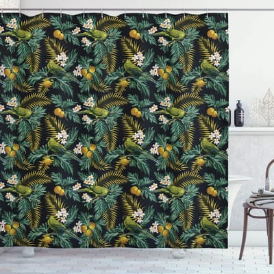 ABAKUHAUS Tropisch Douchegordijn – Palm en Vogel – 175×220 cm