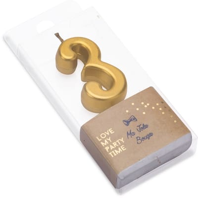 ARTYFETES - Verjaardagskaars Cijfer 3 Goud Metallic 4,3 cm voor Taart