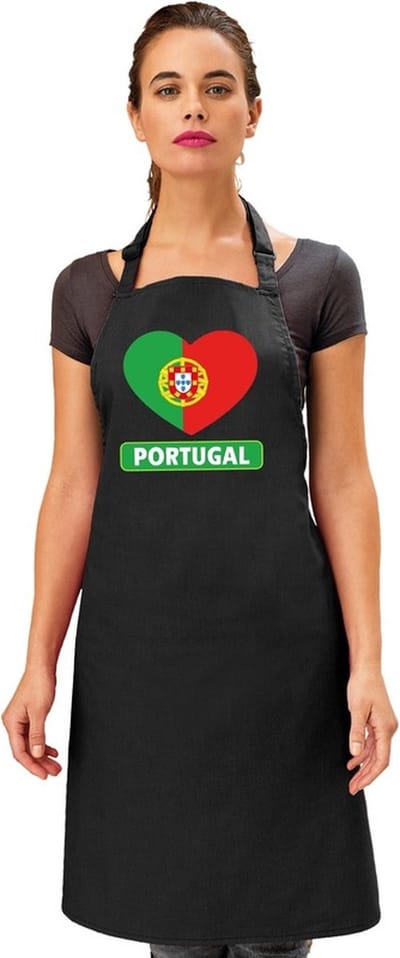 Keukenschort - Barbecueschort - I Love Portugal vlag - zwart - heren en dames - Landen supporters - Gerechten - Avond