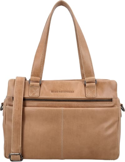 Hide & Stitches Porto Handtas - Leer - Hoofdvak - Voorvak Magneetsluiting - Voorritsvak - Schouderband - Dames - Tas - Shopper - Schoudertas - Leren Dames Tas - Taupe