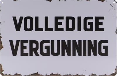 Wandbord – Volledige vergunning - Vintage - Retro -  Wanddecoratie – Reclame bord – Restaurant – Kroeg - Bar – Cafe - Horeca – Metal Sign – 20x30cm