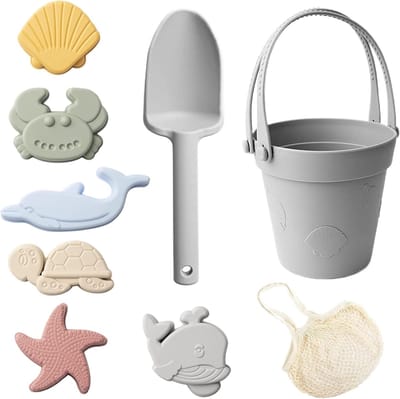 Siliconen strandspeelgoed - Zandbak set - Buiten spelen - Complete 8-delige set - 10x10x10 cm - Grijs