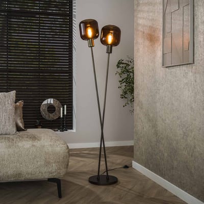 PS-Collection Vloerlamp Bronza 2L - Brons - Metaal/Glas - 46x30x167 cm - vloerlampen woonkamer, staanlamp, vloerlamp zwart, vloerlamp industrieel, vloer lamp, staande lampen woonkamer, staande lampen, staande lamp industrieel
