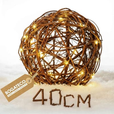 BOGATECO Decoratieve Bal 40 cm met LED-lichtsnoer - Grote wilgenbal met sfeerverlichting | Decoratieve bal voor tuin, balkon en terras