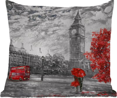 Buitenkussen - Schilderij - Big Ben - Rood - Paraplu - 45x45 cm - Weerbestendig