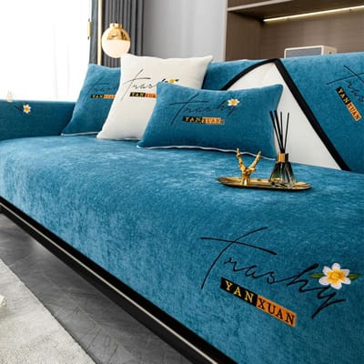 Zachte Chenille Borduurwerk Vier Seizoenen Universele Bank Handdoek, L-vormige Sectionele Antislip Bankhoes voor Woonkamer 1 pillowcase 50x30cm