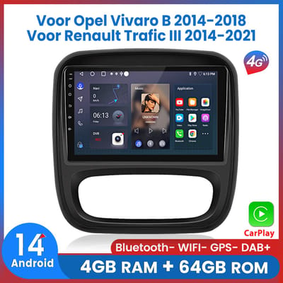 Awesafe Autoradio - 4GB & 64GB 8-Kern V1PRO - Geschikt Voor Opel Vivaro B 2014 t/m 2018 - Geschikt Voor Renault Trafic III 2014 t/m 2021 - Carplay & Android auto - Met navigatie GPS - Radio scherm