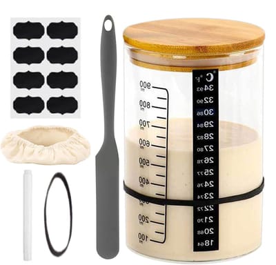Zuurdesem Starter Pot - Bakfermentatie Set - Zelf Brood Maken - Met Temperatuurmeter - 21 cm Lengte - Natuurlijk