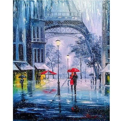 Strass borduurwerk diy 5D diamant schilderij kruissteek komische liefhebbers in regen straat mozaïek cadeau 20X30CM