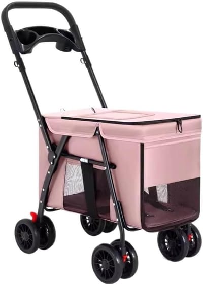 Huisdierbuggy - Hondenwagen - Comfortabel Reizen - Opvouwbaar Ontwerp - Tot 30kg - Zwart