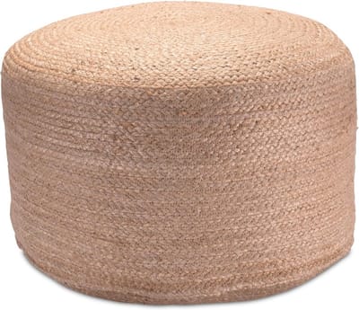 Ronde Zachte Poef van Gevlochten Jute – Zitkruk en Voetenbank in Boho Stijl 60x25 cm