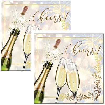 Ambiente Servetten Huwelijk - 40x st - 3 laags - 33 x 33 cm - champagne - cheers - bruiloft - oud en nieuw - wegwerp servetjes