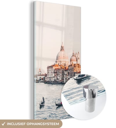 MuchoWow® Glasschilderij 20x40 cm - Schilderij acrylglas - Venetië - Boot - Italië - Foto op glas - Schilderijen