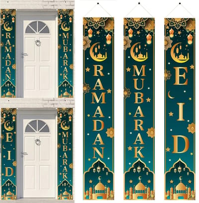 Byshayne- Deurbanner 180 x 30 cm - 2-in-1 Ramadan/Eid Decoratie - Veranda Vlaggenlijn - Moslim Decor - Duurzaam Polyester - Lichtgewicht - Feestdecoratie