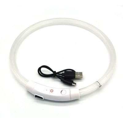 USB Oplaadbare Fiber Optische Halsband Huisdier Hond LED Licht Halsband Lichtgevende Anti-Verdwaal Hondenhalsband USB Oplaadbare Hondenhalsband (WHITE,S    40CM) wit