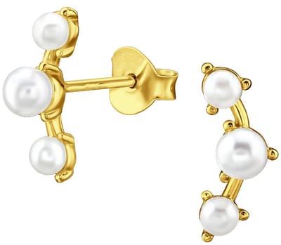 Joy|S - Zilveren pareltjes oorbellen - 3 parels - 4 x 13 mm - goldplated