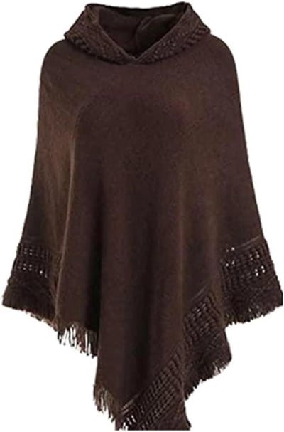 Dames Poncho - Gebreide Cape - Warm Blijven - Franje Details - 138x132cm - Zwart