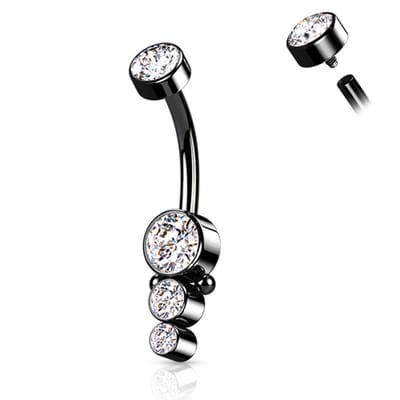Navelpiercing PVD Triple CZ Round Cluster Dropdown - zwart - LMPiercings
