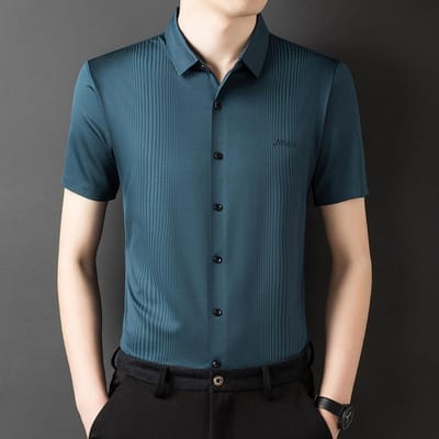Kortmouwig Herenshirt Zomer Nieuw Effen Kleur Nylon Shirt Heren Dunne Professionele Kleding Zakelijk Naadloos Shirt XXXXL