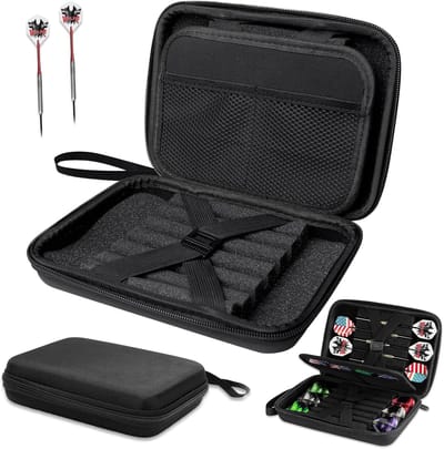 Darts Bag Organiser, Black Dart Bag with Handle, Double-Sided Dart Box, Dart Bag for 12 Darts, Dart Bag Box, Built-in Storage Tubes and Bags, Dart Case for Dart Tips, Flights and Accessories