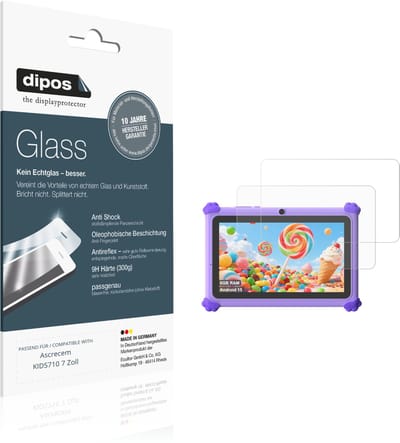 dipos – 2x Matte Pantserfolie geschikt voor Ascrecem KIDS710 7 Zoll | 9H Screenprotector