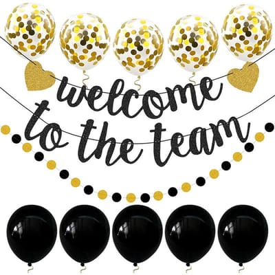 Bienvenue dans l'équipe Bannière de bienvenue Or Noir Flash pour Nouveaux Employés Membres de l'équipe Collègues Personnel Collègues Nouveaux Enseignants Fête de bienvenue Pack of 1
