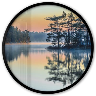 Poster in lijst Rond - Fotolijst 40x40 cm - Posters - Water - Bomen - Natuur - Landschap - Ronde posterlijst zwart - Decoratie - Wanddecoratie woonkamer - Muurdecoratie slaapkamer