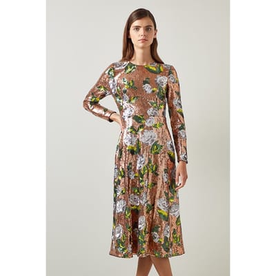 LK Bennett Marcel Sequin Midi Dress Rose Gold/black Size: 8 | Midi Dresses Outlet | Dames | Goud