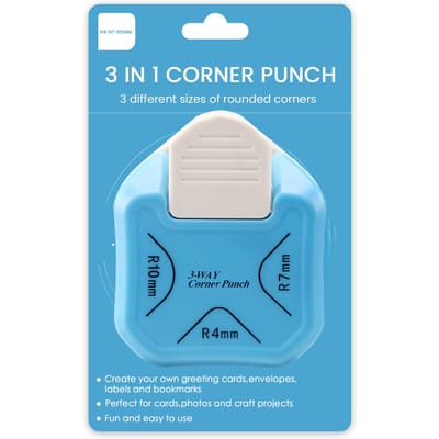 3-weg hoekpons, 4mm, 7mm, 10mm 3-in-1 hoeksnijder voor kaarten maken, laminaat, karton, scrapbooking 3