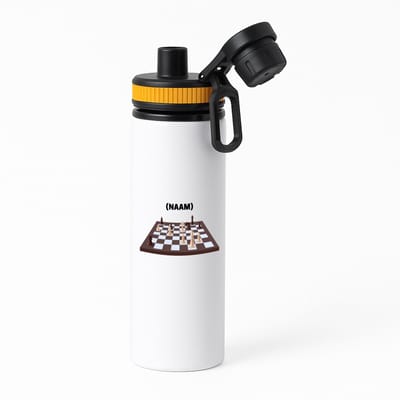 Hacebo® - Schaken met eigen naam waterfles met draaidop oranje - Schaken - Schaker - Denksport - water fles - 850ML