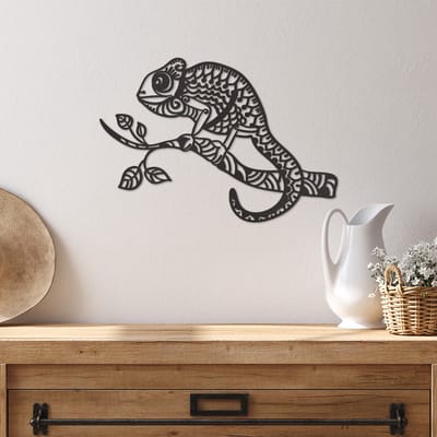 Wanddecoratie Chameleon - Muurdecoratie Hagedis - Muurdecoratie Hout - Wanddecoratie Hout - Muurdecoratie Woonkamer - Wanddecoratie Woonkamer - Wanddecoratie Industrieel - Wanddecoratie Dieren - Home Decor - Wall Line Art - 48 x 29 cm