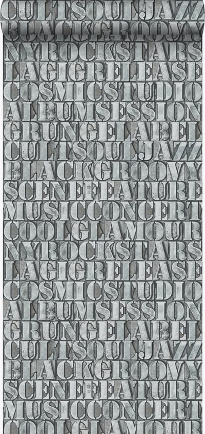 Origin Wallcoverings behang oude ijzeren zetletters lagunegroen - 347595 - 53 cm x 10,05 m