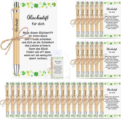 Gelukscadeauset 30 Stuks - Houten Balpennen met Gravure - Organza Zakjes - Inspirerende Kaarten - Elegante Verpakking - Perfect voor Collega's - Cadeauset