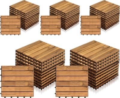 Terrastegel 55 stuks - 5 m² Tuintegels - Acaciahout - 6 strepen per stuk - 30x30x2,4 cm - Balkon, Terras Vlondertegel - Terrasplanken - Kliktegels - Snelle Montage