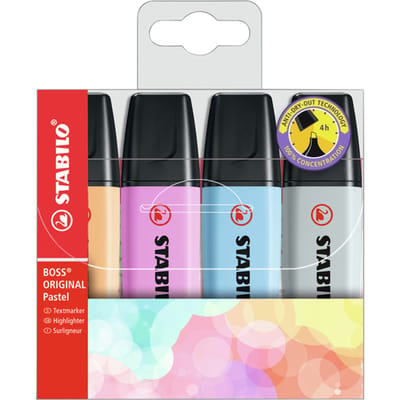 STABILO BOSS ORIGINAL Pastel - Markeerstift - Markeren Met Pastelkleuren - Etui Met 4 Kleuren