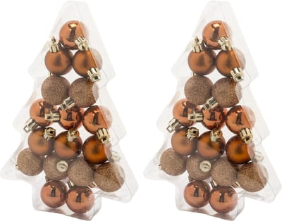 34x stuks kleine kunststof kerstballen koper 3 cm mat/glans/glitter - Onbreekbare plastic kerstballen - Kerstversiering
