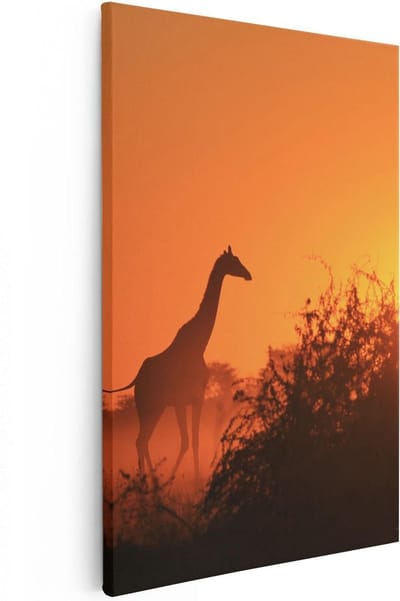 Artaza Canvas Schilderij Zonsondergang - 20x30 cm - Klein - Wanddecoratie Giraffe - Muurdecoratie Afrikaans - Schilderijen Op Canvas