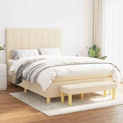 vidaXL - Boxspring - met - matras - stof - crèmekleurig - 140x200 - cm