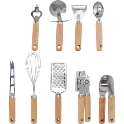 9 stuks Keukengerei Houten Handvat Roestvrij Staal Gemakkelijk Schoon te Maken Slijtvast Kleurrijke Verpakking L(for 6.5-9kg) gray