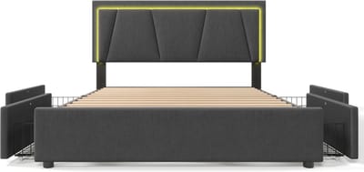 Gotagee Gestoffeerd bed opbergbed met 4 lades multifunctioneel bed geschikt voor de slaap- of logeerkamer platformbed 140x200cm Eenvoudig bed voor de slaapkamer Bed met opbergruimte Bed zonder matras