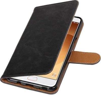 Zakelijke Book Case Telefoonhoesje Geschikt voor de Samsung Galaxy C9 - Portemonnee Hoesje - Pasjeshouder Wallet Case - Zwart
