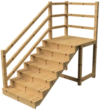 MILANO buitentrap 7 gesloten treden H122 cm - bordes L116 x B120 cm - trapleuning links - bordesleuning links en achteraan