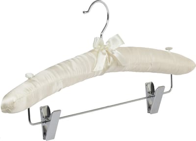 De Kledinghanger Gigant - Knijperhanger - Satijnhanger - Volwassenen - 5104 - 50 Stuks - Ivoor - Creme - Verschuifbare Anti-slip knijpers - Chromehaak - 38 cm - Rokhanger - Broekhanger - Pantalonhanger (5104/50)