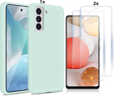 Hoesje Geschikt Voor Samsung Galaxy S21 Plus Hoesje Soft Nano Silicone Backcover Gel Mint Groen Met 2x Glazen Screenprotector
