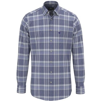 Fynch-Hatton Overhemd Big Multi Check Kent Collar Misty Blue / male