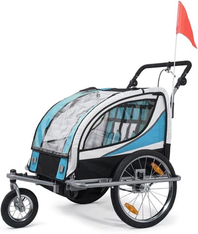 VIN® Fietskar Bagage - Fietskar Voor 2 Kinderen - Fietsaanhanger Met Draaibaar Voorwiel - Fietskarren – Aanhangwagen 360 Graden Draaibaar – Blauw/Zwart - 133 x 88 x 108 cm