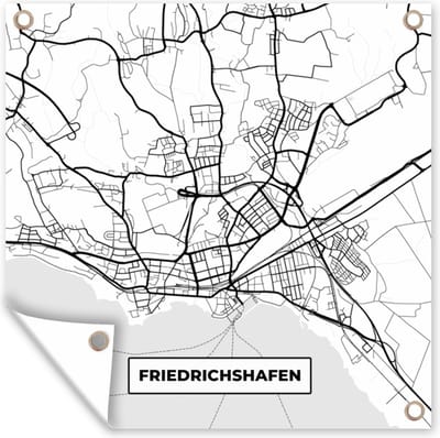 Tuin poster Plattegrond - Friedrichshafen - Kaart - Stadskaart - 200x200 cm - Tuindoek