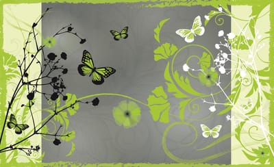 Pattern Flowers Butterflies Nature Photo Wallcovering